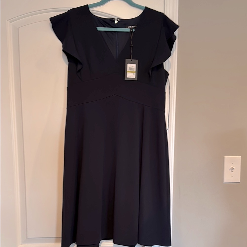 Dkny Black A-Line Midi Dress with Flutter Sleeves